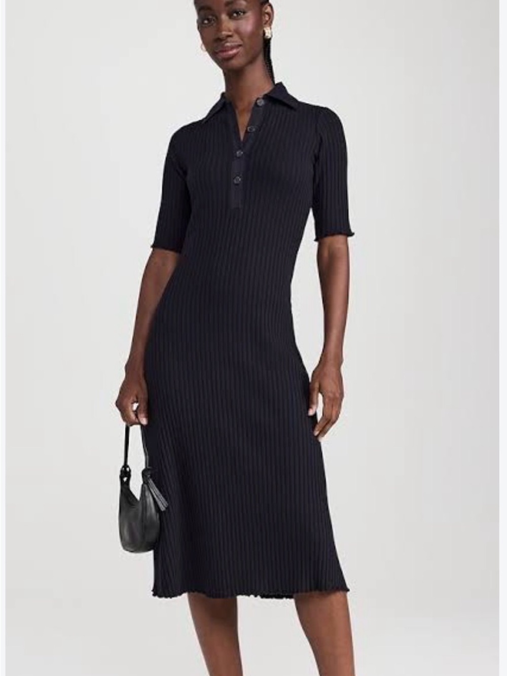 Loft Fashion Ribbed Polo Midi Dress in Black NWT SMALL